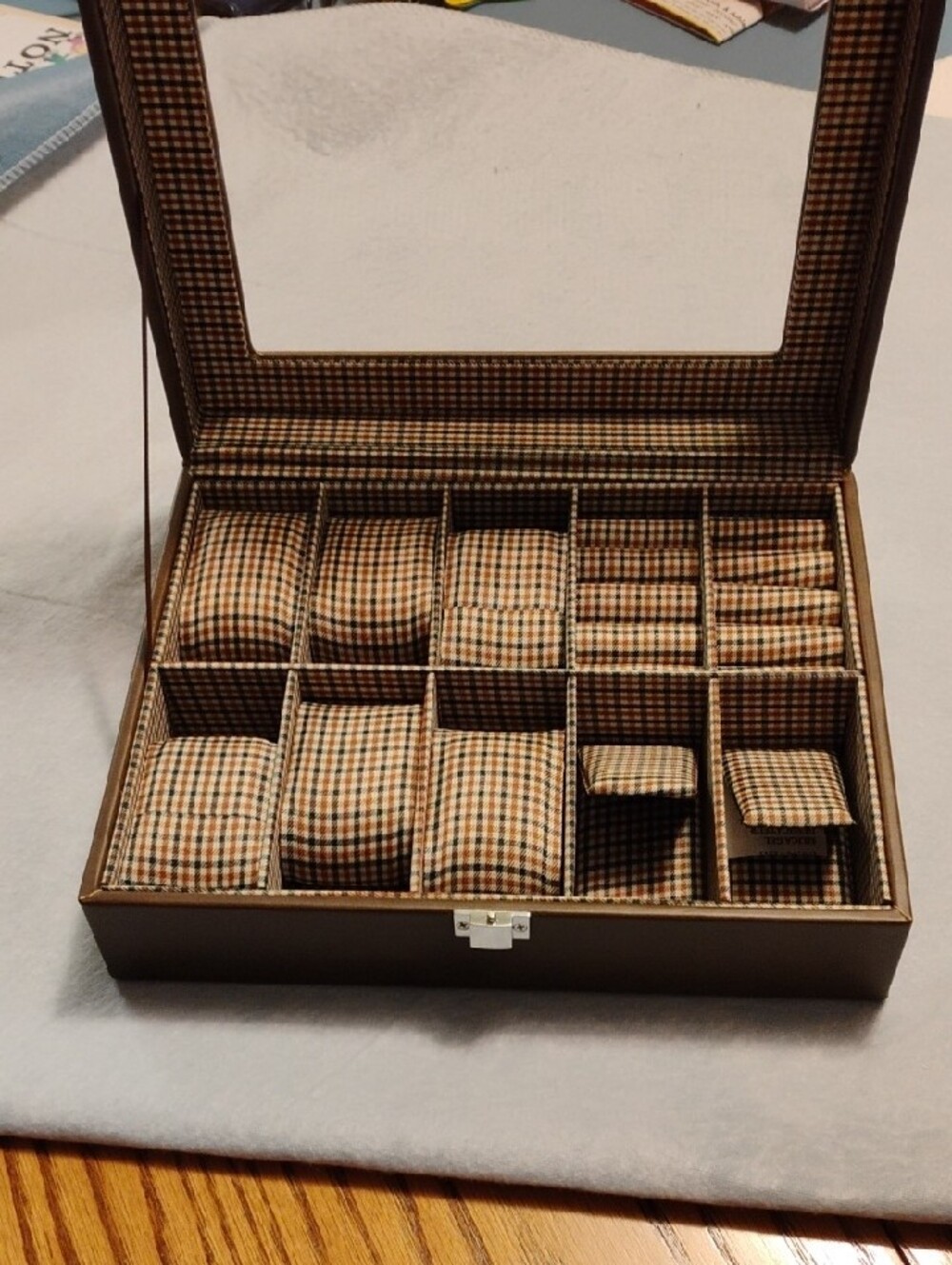 Brooks Brothers Brown Leather Watch Storage Box with Clear Top - Picture 2 of 5